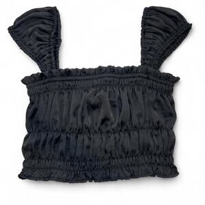 Intimately Free People Y2K Black Ruched Puff Sleeve Crop Top Size M